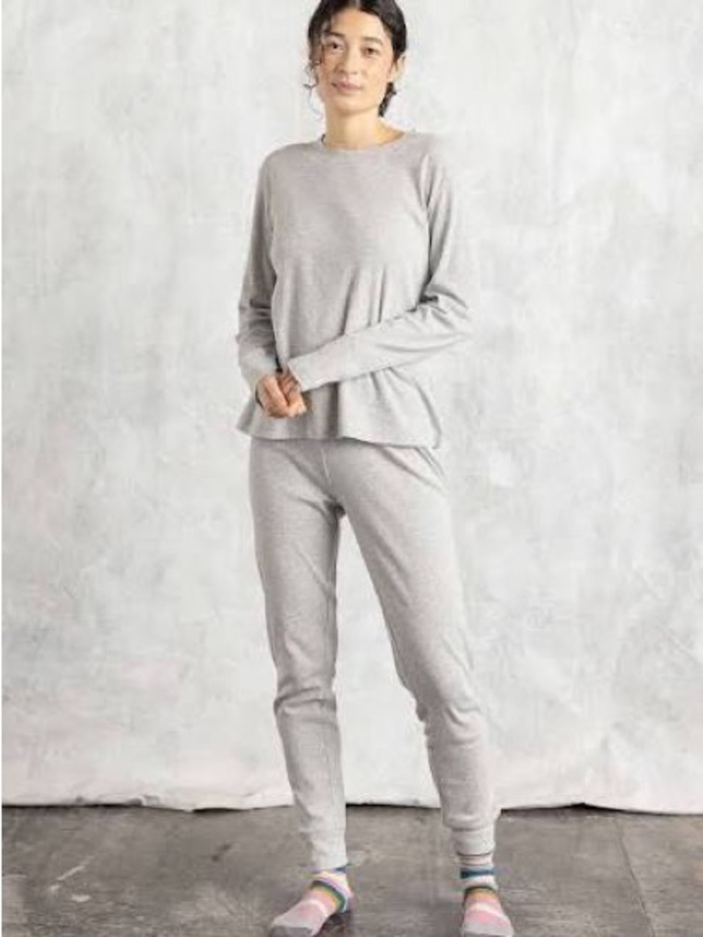 Women's jersey ribbed Pajama Set - Light Gray organic cotton